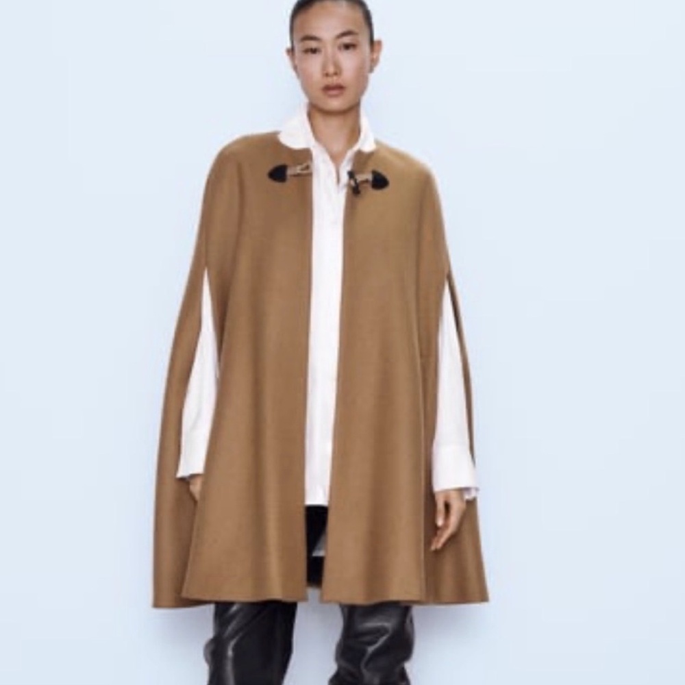 Zara omens Camel Wool-Blend Cape Coat size large